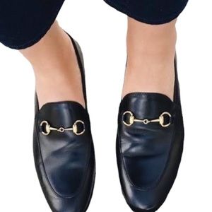 Gucci Black Leather Loafers with Gold Horsebit
